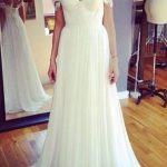 Graceful A-line Long Bridal Gown Wedding Dress with Off Shoulder Chiffon Pleats