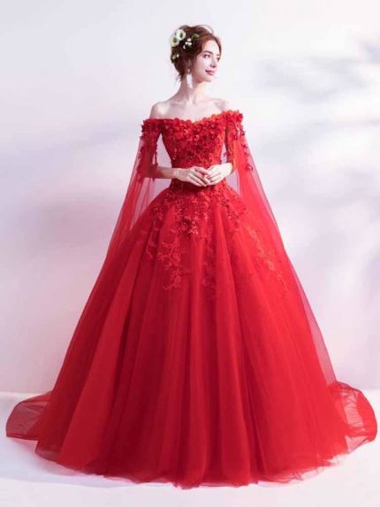 Lace Applique Wedding Dresses with Off-the-Shoulder Neckline