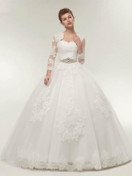 Lace Ball Gown Wedding Dresses with Off-The-Shoulder Style