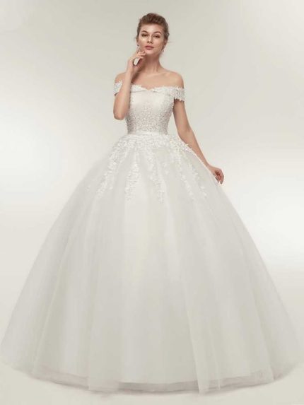 Lace-Up Ball Gown Wedding Dresses with Off-the-Shoulder Design