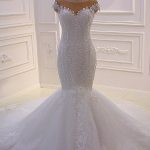 Tulle Lace Appliques Long Wedding Dress with Detachable Train featuring Off The Shoulder Sweetheart Neckline