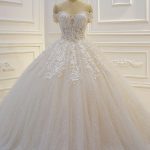 White Lace Appliques Tulle Mermaid Wedding Dress with Off The Shoulder Sweetheart Neckline
