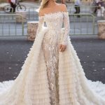 Sequined Wedding Dress with Tulle Lace Appliques in Off The Shoulder Style