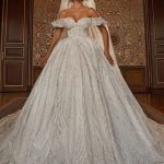 Floral Lace A-line Ball Gown Wedding Dress with Off-the-Shoulder Style