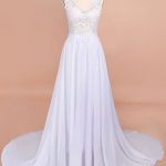 V-neck Lace Chiffon Wedding Dress with Open Back