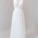 V-neck Lace Tulle A-line Wedding Dress with Open Back