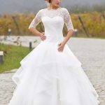 Organza Ball Gown Wedding Dress with Bateau Neckline and Lace Details