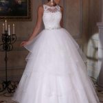 Sleeveless Bateau Wedding Dress with Beaded Lace in Organza Cupcake Ball Gown Style