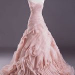 A-Line Strapless Sweetheart Neck Tiered Sweep Wedding Gown in Pink Color