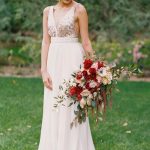 Sequined Open Back Sleeveless Bowknot Long Summer Beach Wedding Dresses with Plunging Neckline