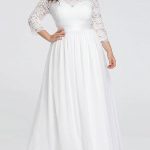 Plus Size A-Line Wedding Dresses with Floor-Length and 3/4 Length Sleeves featuring Lace Jewel Neckline