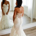 Backless Tiered Lace Tulle Wedding Dress with Mermaid Silhouette perfect for Plus Size Brides