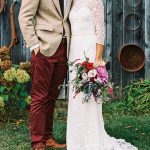 Scalloped Off-Shoulder Lace Wedding Dress with 3/4 Sleeves and Sweep Train