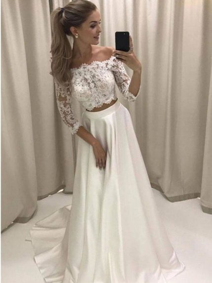 Boho Wedding Dresses with 3/4 Sleeve and Bateau Neckline gaining Popularity