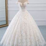 Lace-Up Ball Gown Wedding Dresses with Off-the-Shoulder Style gaining Popularity
