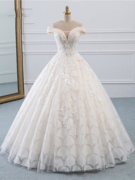 Lace-Up Ball Gown Wedding Dresses with Off-the-Shoulder Style gaining Popularity