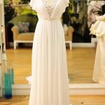 Vintage Bohemian Wedding Dresses with Short Sleeves Beads Pearls and Chiffon Fabric