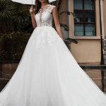 Lace Bodice Tulle Satin Fabric Sweep Train Applique Wedding Gown creating a Princess Look