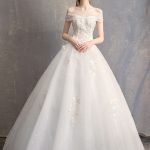 Ball Gown Wedding Dresses with Off-the-Shoulder Ivory Lace Beaded Floor Length Bridal Dress