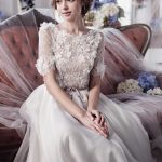 Bateau Lace Chiffon Wedding Dress with 3D Flowers showcasing a Princess Bridal Gown