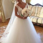 Sleeveless Open Back V Neck Princess Wedding Dress with Lace Tulle