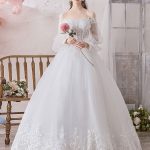 Natural Waist Ball Gown Princess Wedding Dress with Off The Shoulder Long Sleeves