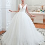 Sleeveless V Neck Court Train Ball Gown Princess Wedding Dress