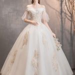 Ivory Off The Shoulder Floor Length Princess Bridal Gown