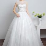 Ivory Sweetheart Illusion Neckline Princess Wedding Dress with Cut Out and Rhinestone Flowers
