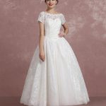 Vintage Lace Princess Wedding Dress with Sweetheart Illusion Neckline and Short Sleeves
