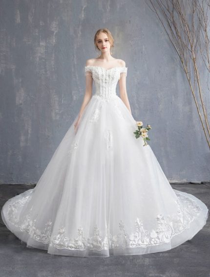 Off The Shoulder Bridal Dress with Lace Beaded Chains showcasing Princess Vibes
