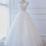 Sleeveless Floor Length V Neck Lace Bridal Gown showcasing Princess Vibes