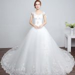 Ivory Backless Bridal Dress with Lace Applique V Neck and Long Train
