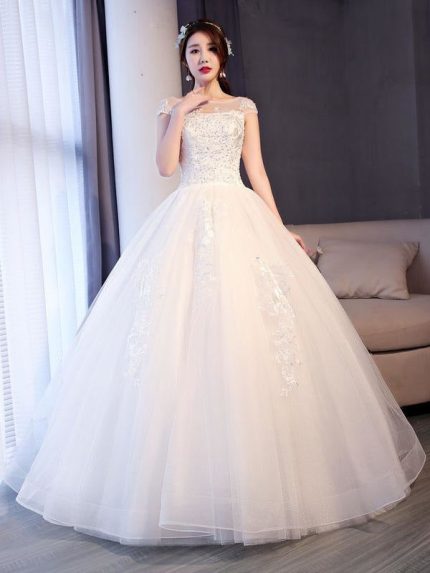 Lace Beaded Ball Gowns Princess Wedding Dress with Sleeveless Floor Length Bridal Dress