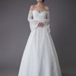 Exclusive Lace Off The Shoulder A-Line Wedding Dress with Long Sleeve and Floor Length