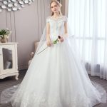 Lace Watteau Train Applique Beaded Ivory Princess Bridal Gowns