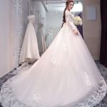 Long Sleeve Backless Princess Wedding Dress with Lace Bridal Dress and Long Train