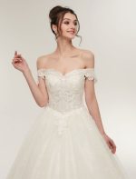 Off The Shoulder Ivory Bridal Dress with Lace Applique Tulle and Floor Length Ball Gowns - Image 6