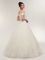 Off The Shoulder Ivory Bridal Dress with Lace Applique Tulle and Floor Length Ball Gowns - Image 4