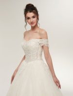 Off The Shoulder Ivory Bridal Dress with Lace Applique Tulle and Floor Length Ball Gowns - Image 7