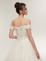 Off The Shoulder Ivory Bridal Dress with Lace Applique Tulle and Floor Length Ball Gowns - Image 8