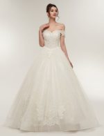 Off The Shoulder Ivory Bridal Dress with Lace Applique Tulle and Floor Length Ball Gowns - Image 10