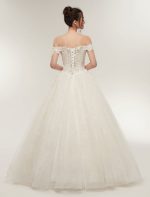 Off The Shoulder Ivory Bridal Dress with Lace Applique Tulle and Floor Length Ball Gowns - Image 5