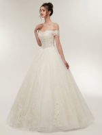 Off The Shoulder Ivory Bridal Dress with Lace Applique Tulle and Floor Length Ball Gowns - Image 2