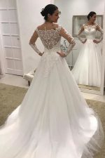 Gorgeous Tulle Beads Puffy Wedding Dress with Long Sleeves