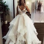 Unique Cascading Ruffles Puffy Straps Long Beach Wedding Dress