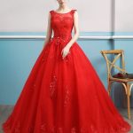 Train Bridal Dress with Lace Applique Beaded Princess Ball Gowns in Red