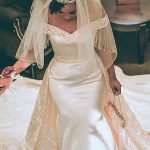Retro White Mermaid Wedding Dresses with Off-the-Shoulder Overskirt
