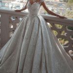 V Neck Sleeveless Crystal Gowns in Romantic Sequined Pattern A-Line Wedding Dress