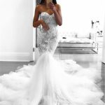 Mermaid Bridal Gown with Romantic Sweetheart Lace and Sheer White